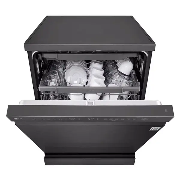 ماشین ظرفشویی 14 نفره سه طبقه ال جی مدل  DFC513FD رنگ دودی با درب باز