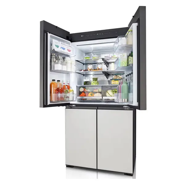  یخچال فریزر ساید بای ساید چهار درب  ال جی مدل GMV960NNME رنگ سفید و خاکستری نمای داخل