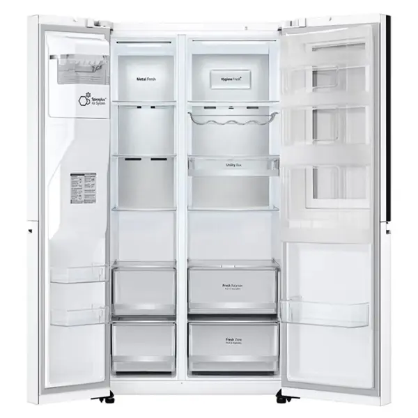 یخچال فریزر ساید بای ساید 3 درب ال جی مدل GR-X260JQGW رنگ سفید از نمای داخل