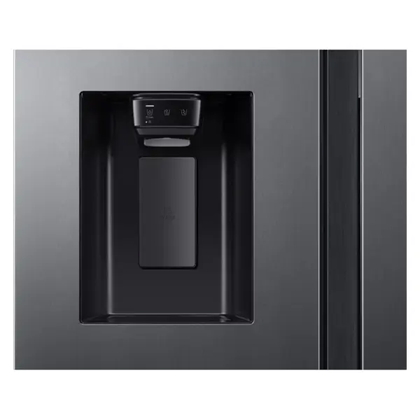 یخچال فریزر ساید بای ساید دو درب سامسونگ RS80DG5402SL رنگ نقره ای نمایی از یخ ریز و آب ریز
