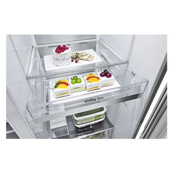 کشو‌ی Utility Box مناسب نگهداری از لبنیات و مواد غذایی یخچال فریزر ال جی مدل GC-X257CSES رنگ نقره‌ای 