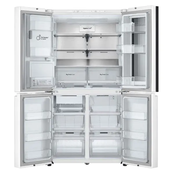 یخچال فریزر فرنچ چهار درب ال جی مدل GR-X33FFQRL رنگ سفید از نمای داخل