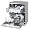 ماشین ظرفشویی ال جی مدل DFC612FV رنگ نقره ای از نمای کتار با درب باز