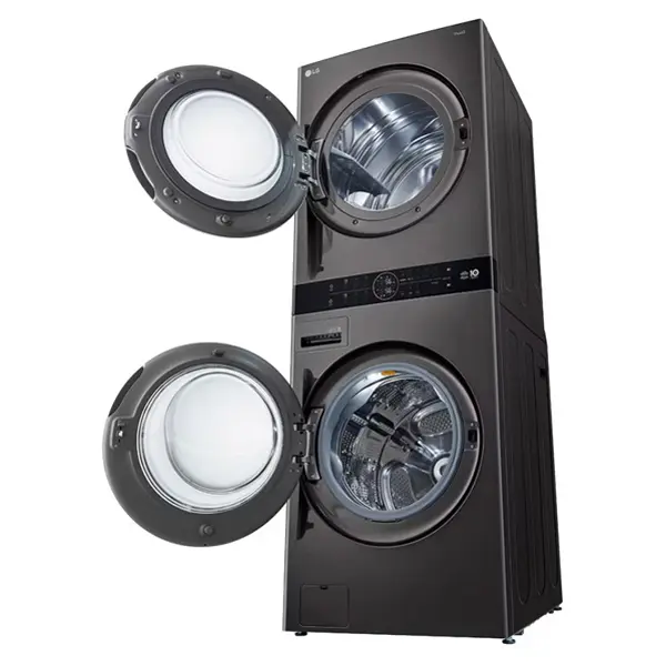 ماشین لباسشویی واش تاور 21 کیلویی و خشک کن 16 کیلویی ال جی مدل WT2116BRK رنگ دودی از نمای کنار