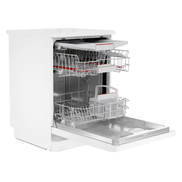 ماشین ظرفشویی 14 نفره بوش مدل SMS4HMW65M رنگ سفید از کنار با درب باز