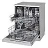 ماشین ظرفشویی ال جی مدل DFC612FV رنگ نقره ای از نمای کتار با درب باز