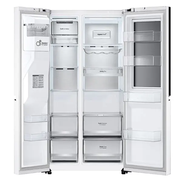 یخچال فریزر ساید بای ساید ال جی مدل GR-X267MQHS رنگ سفید از نمای داخل