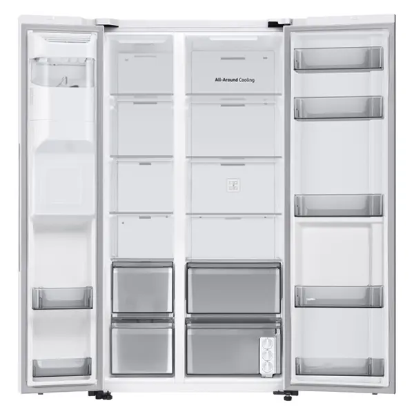 یخچال فریزر ساید بای ساید دو درب سامسونگ RS80DG5402WW رنگ سفید از نمای داخل