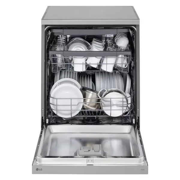 ماشین ظرفشویی 14 نفره سه طبقه ال جی مدل  DFC513FV رنگ نقره ای پلاتینیومی با درب باز