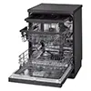 ماشین ظرفشویی 14 نفره سه طبقه ال جی مدل  DFC513FD رنگ دودی با درب باز از نمای کنار