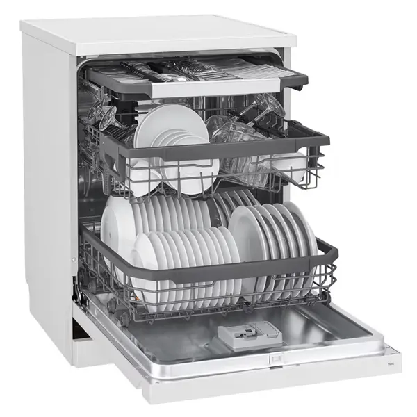 ماشین ظرفشویی 14 نفره ال جی مدل DFC435FW رنگ سفید با درب باز از نمای کنار