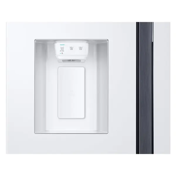 یخچال فریزر ساید بای ساید دو درب سامسونگ RS80DG5402WW رنگ سفید  نمایی از یخ ریز و آب ریز