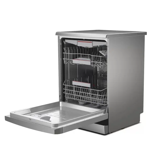 ماشین ظرفشویی سری 6 بوش مدل SMS6ZCI00G رنگ نقره ای از کنار با درب باز