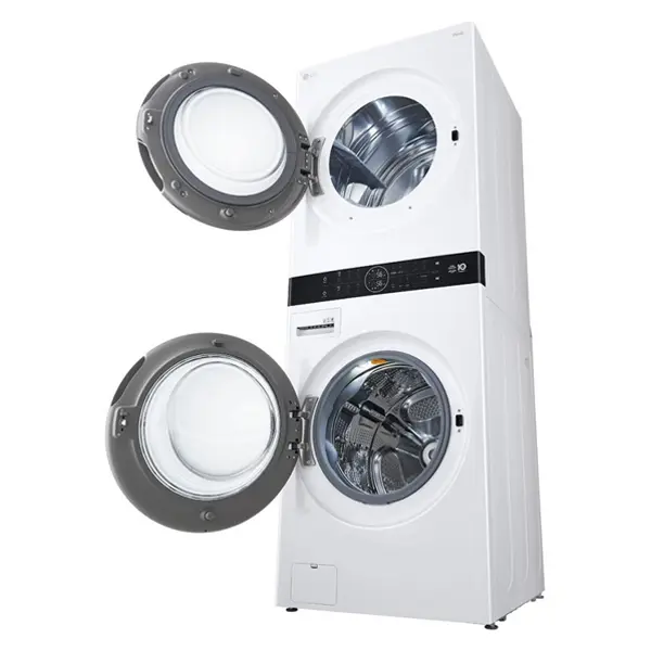 ماشین لباسشویی واش تاور 21 کیلویی و خشک کن 16 کیلویی ال جی مدل WT2116WRK رنگ سفید از نمای کنار