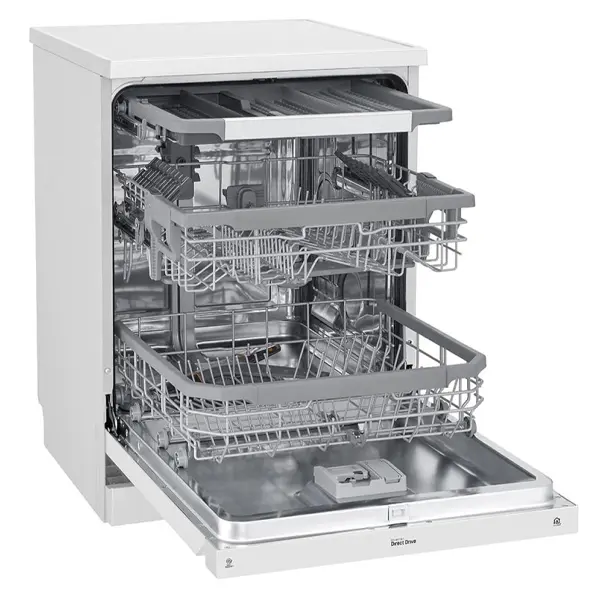 ماشین ظرفشویی 14 نفره ال جی مدل DF325FW رنگ سقید از نمای کنار با درب باز