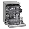 ماشین ظرفشویی 14 نفره سه طبقه ال جی مدل  DFC513FV رنگ نقره ای پلاتینیومی با درب باز از نمای کنار