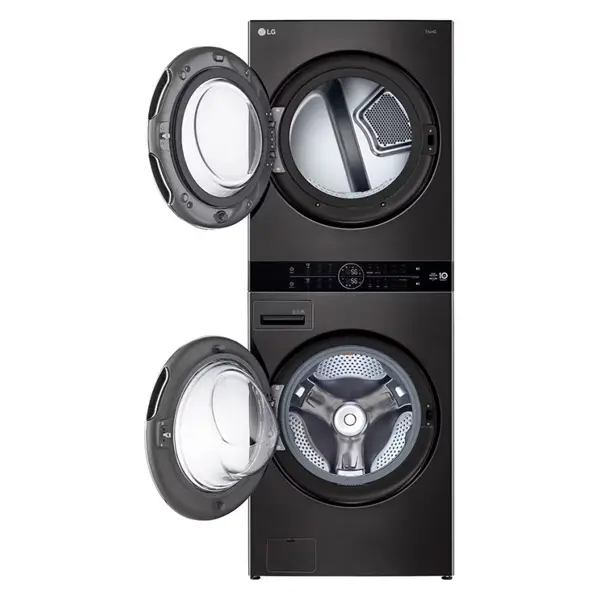 ماشین لباسشویی و خشک کن ال جی WK2116BST رنگ دودی از نمای جلو با درب باز