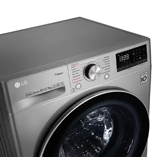  ماشین لباسشویی ال جی F4V5RGP2T رنگ نقره ای با ظرفبت 10.5 کیلوگرم و 7 کیلو خشک کن