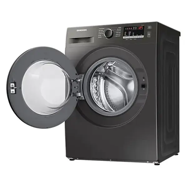 ماشین لباسشویی سامسونگ WW80T4040CX رنگ اینوکس از نمای کنار با درب باز