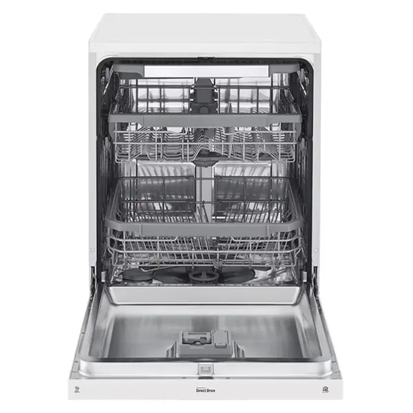 ماشین ظرفشویی ال جی مدل DF325FW رنگ سقید از نمای جلو با درب باز