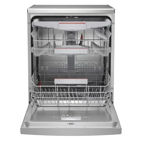 ماشین ظرفشویی 14 نفره بوش مدل SMS6ZCI00G رنگ نقره ای از نمای جلو با درب باز