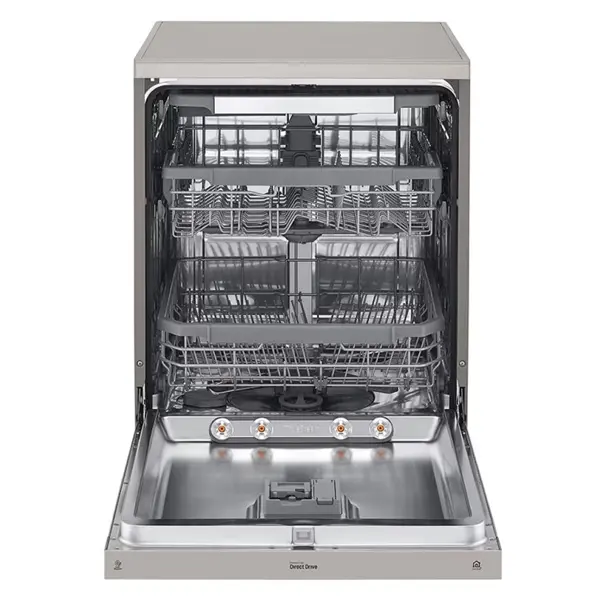 ماشین ظرفشویی 14 نفره سه طبقه ال جی مدل DFC435FP رنگ نقره ای پلاتینیوم با درب باز